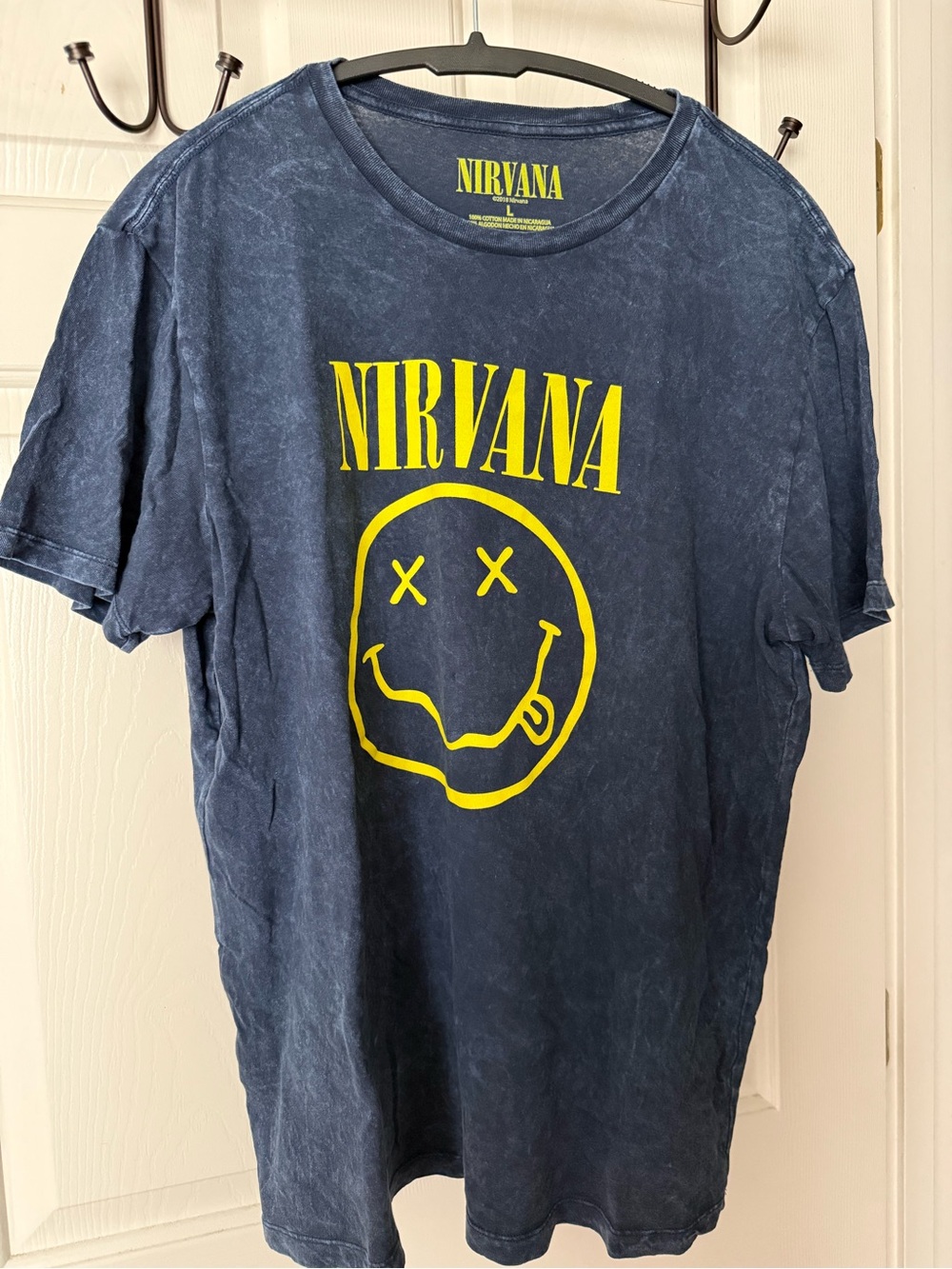 NIRVANA Navy Wash Tee with Yellow Smiley Logo
